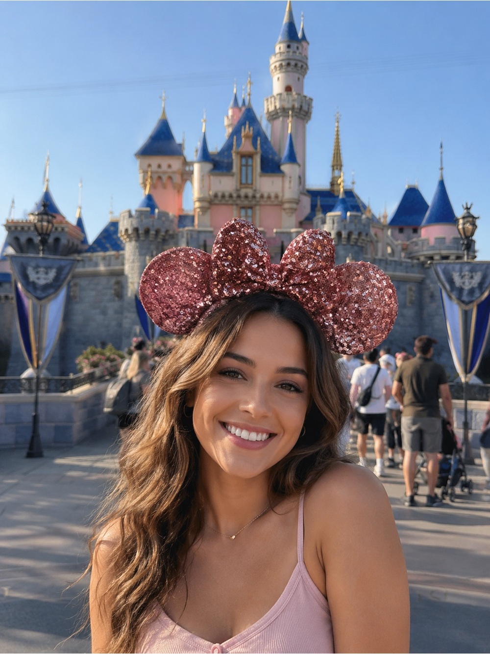 Shanghai Disney Parks Resort Ears Headband Minnie limited Ribbon Sequin Pink